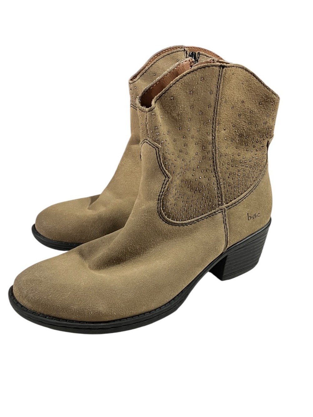 b.o.c. Women's Tan Leather Studded Side Zip Ankle Booties US 7.5 M boho western